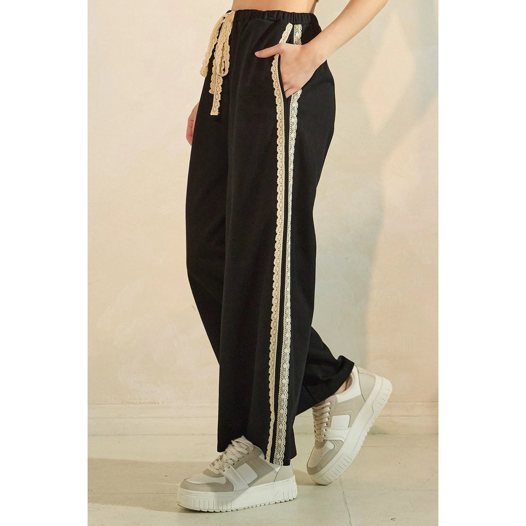 Black Lace Detail Sweatpants