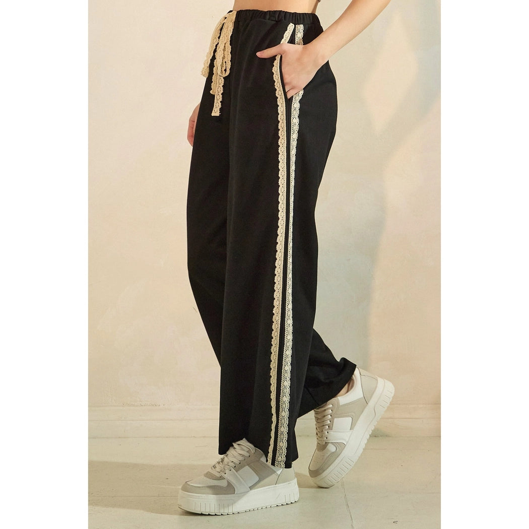 Black Lace Detail Sweatpants
