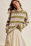 Olive Floral Stripe Sweater