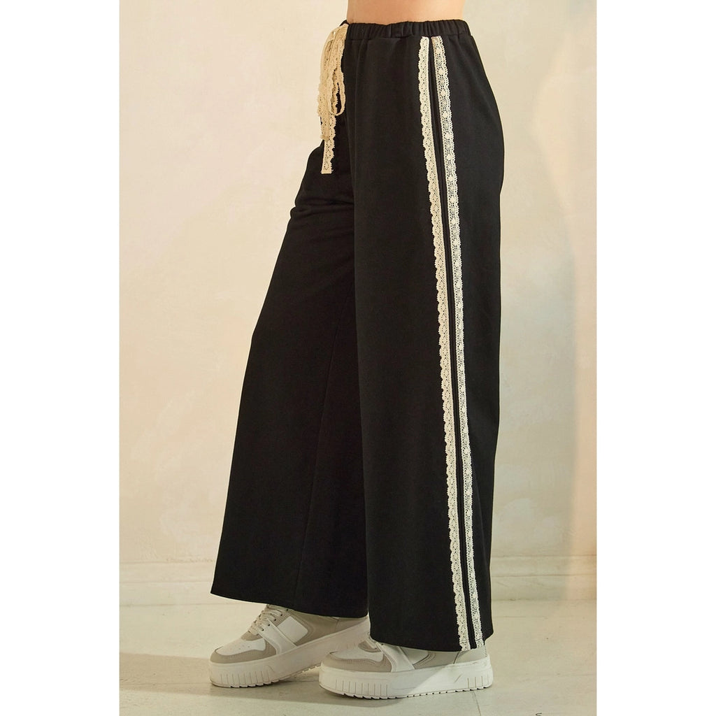 Black Lace Detail Sweatpants