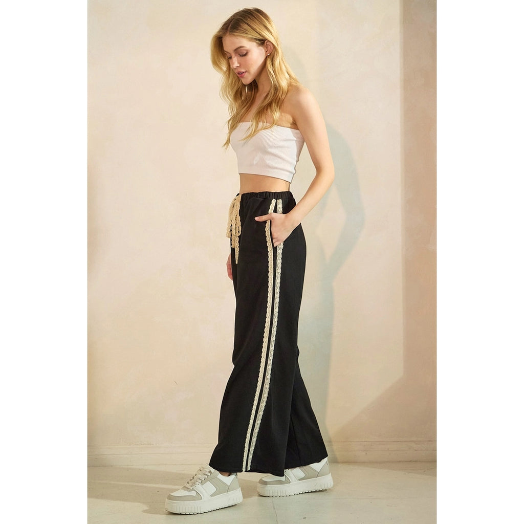 Black Lace Detail Sweatpants