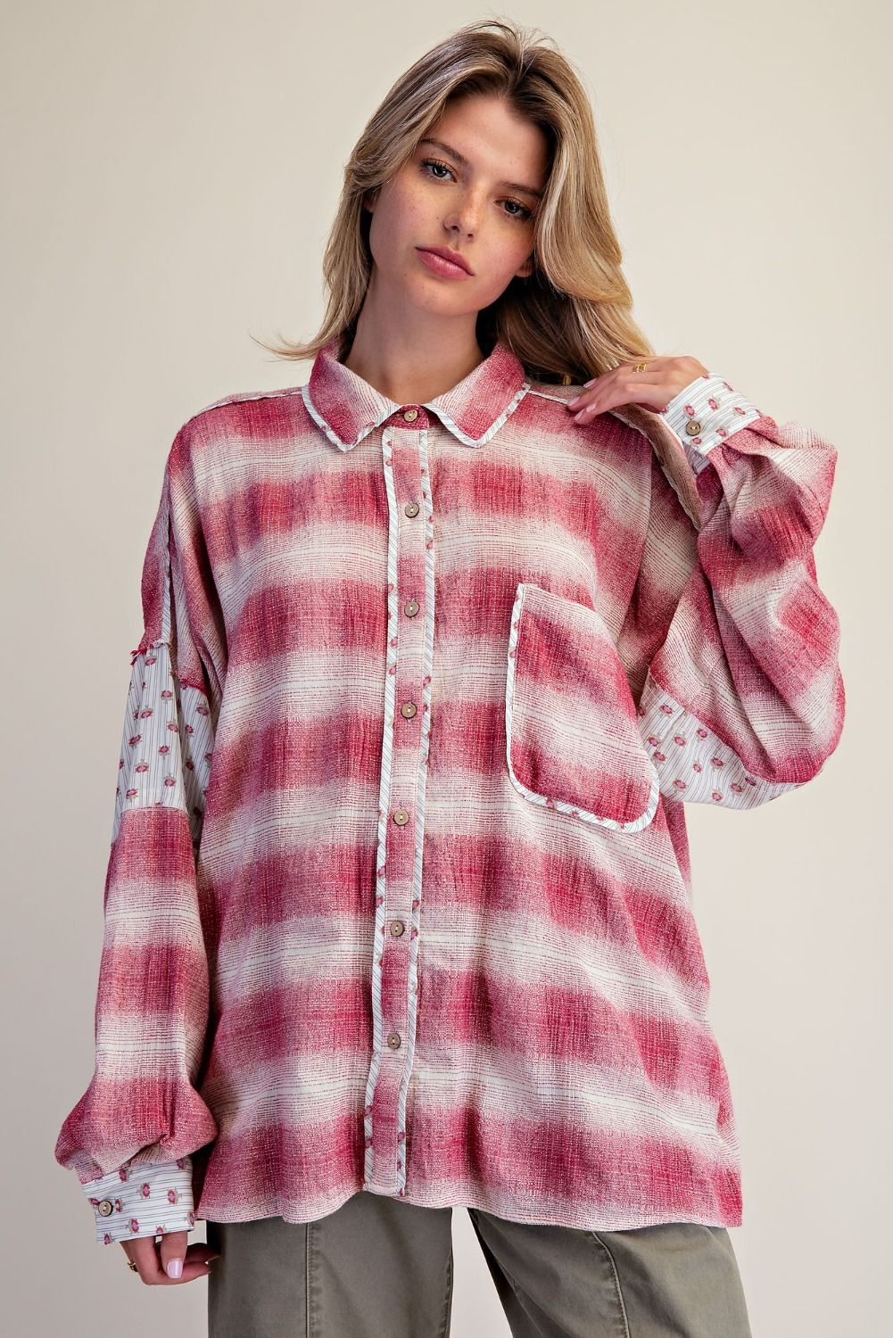 Mix Print Plaid Shirt