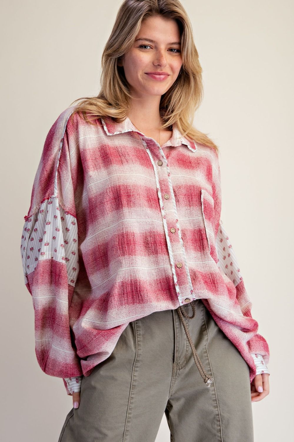 Mix Print Plaid Shirt