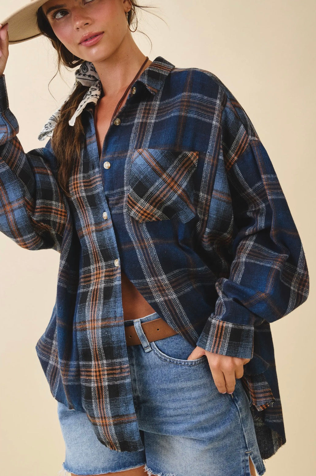 Navy and Brown Plaid Shirt