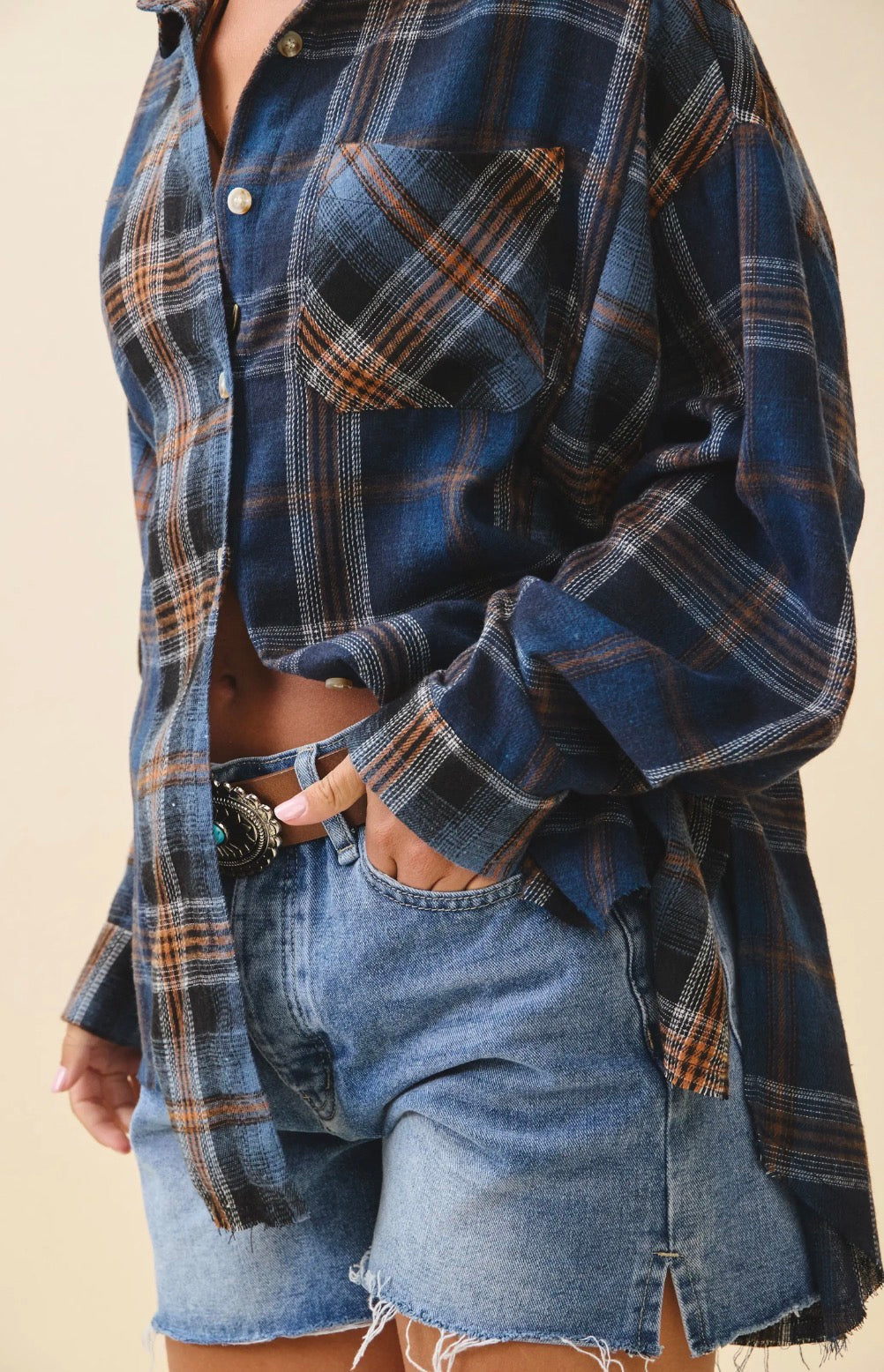 Navy and Brown Plaid Shirt