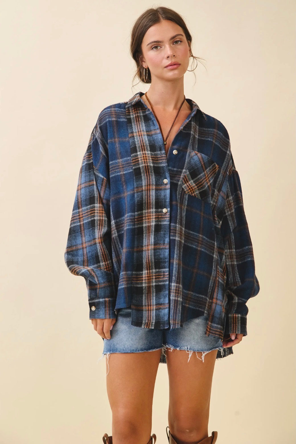 Navy and Brown Plaid Shirt