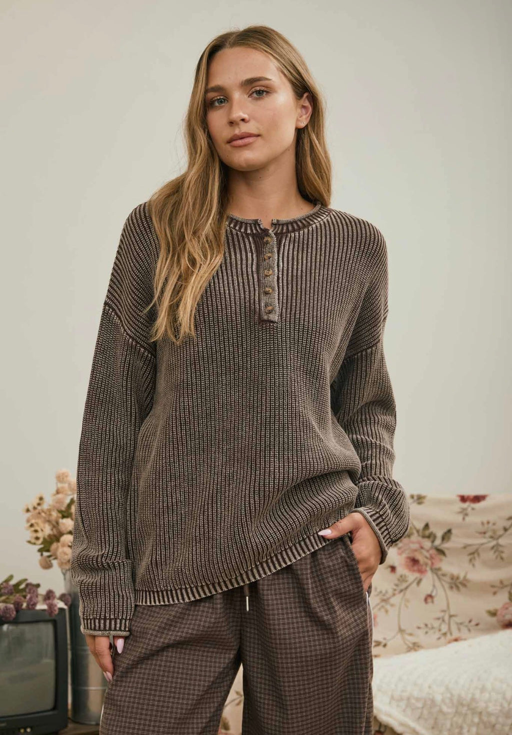 Brown Henley Sweater