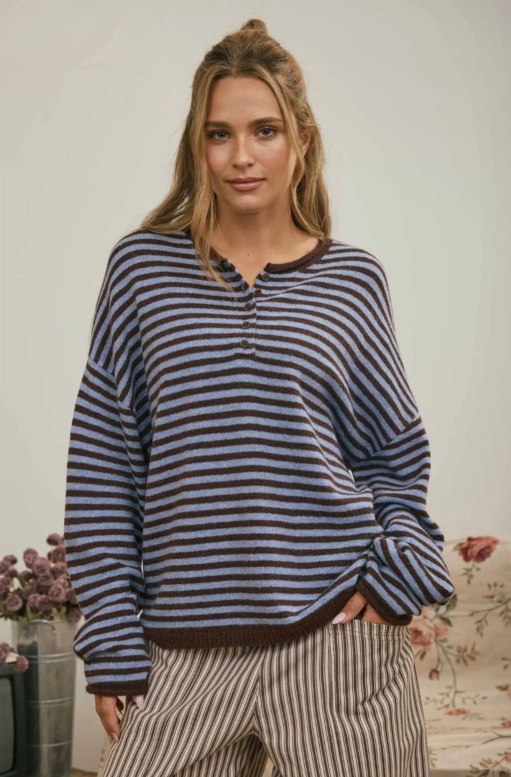 Brown and Blue Stripe Sweater