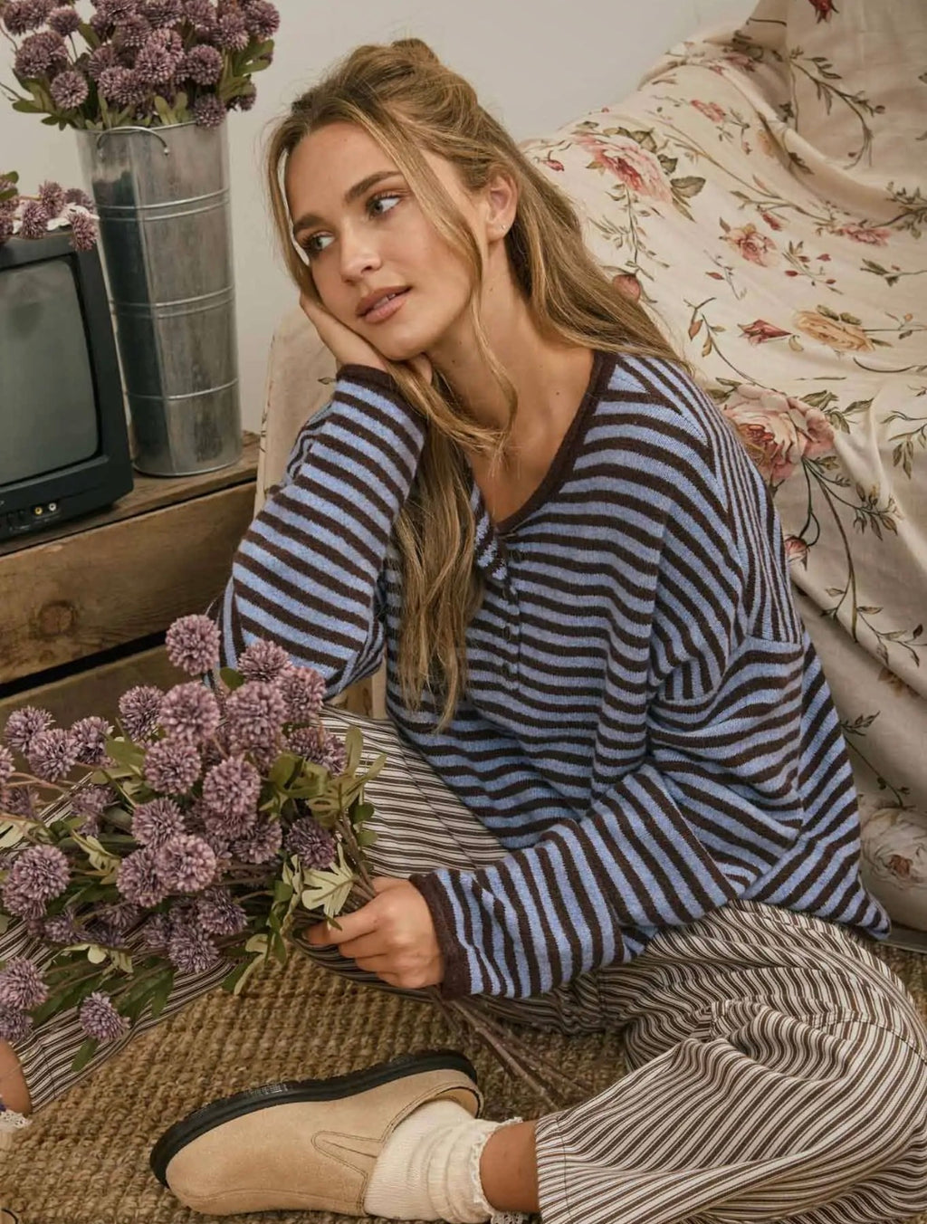 Brown and Blue Stripe Sweater