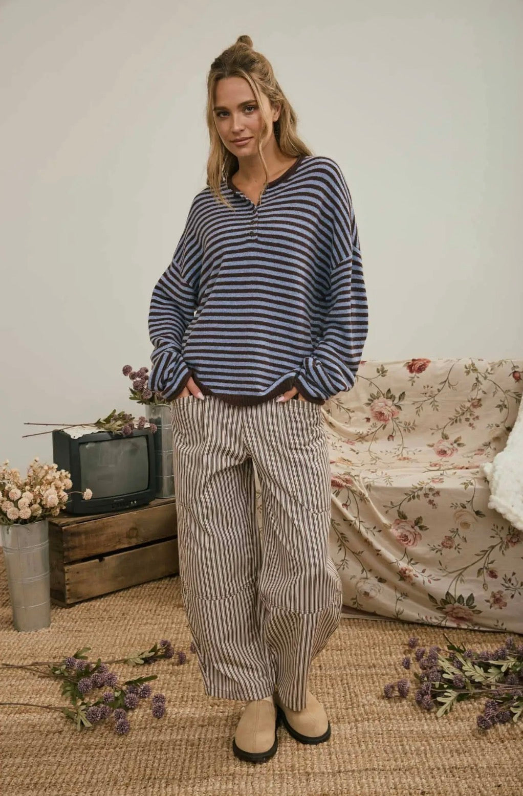 Brown and Blue Stripe Sweater