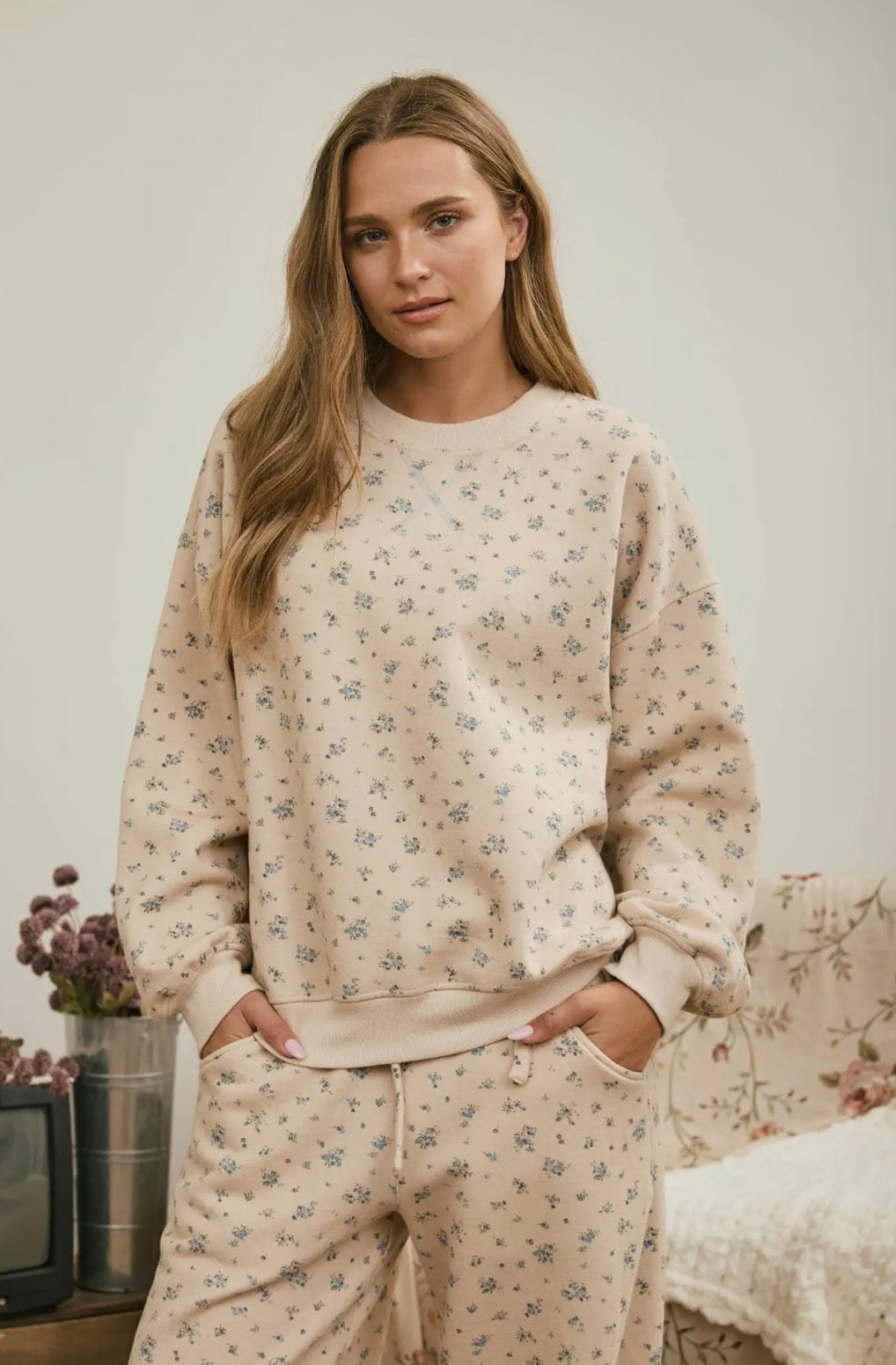Beige Floral Sweatshirt