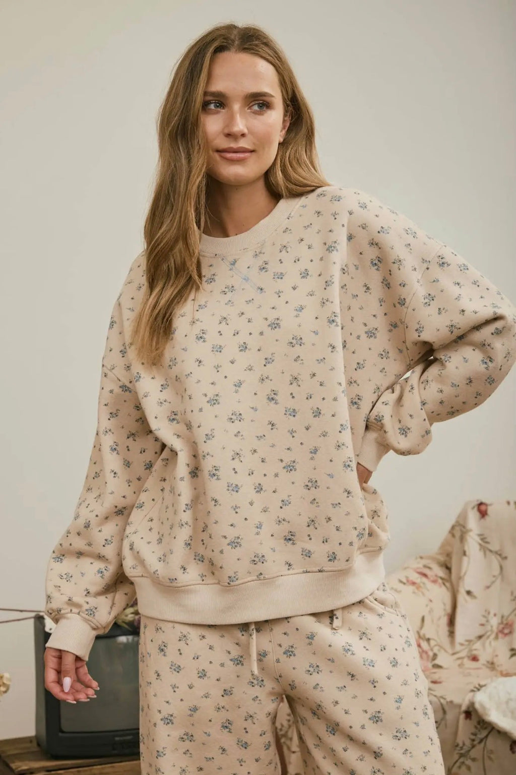 Beige Floral Sweatshirt