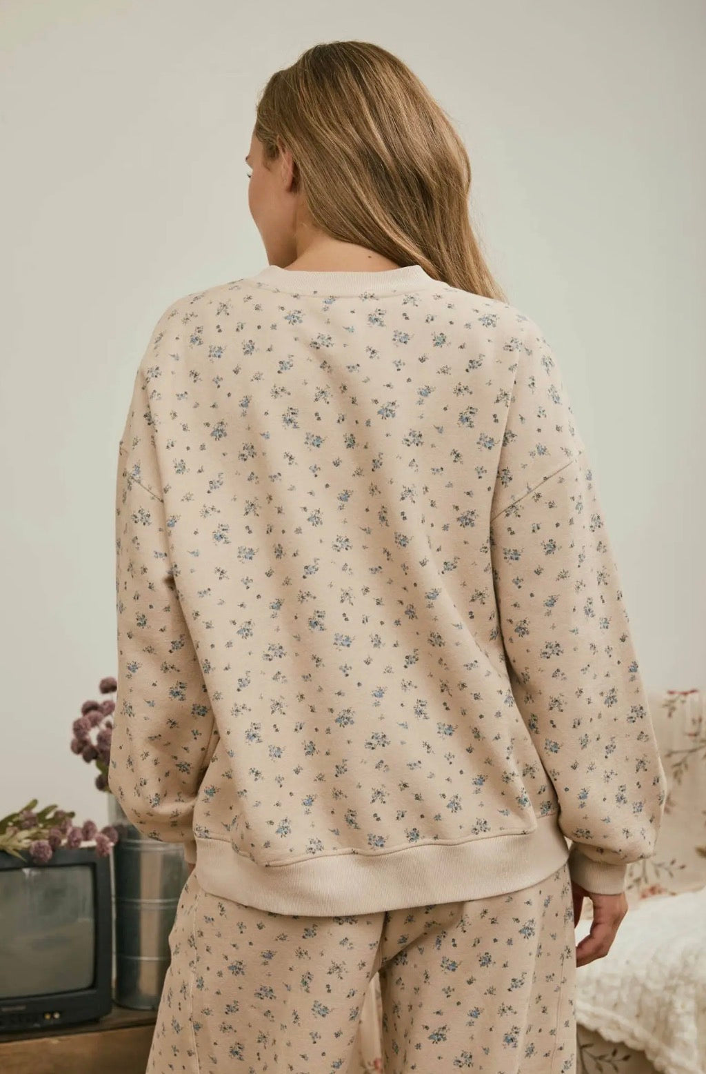 Beige Floral Sweatshirt