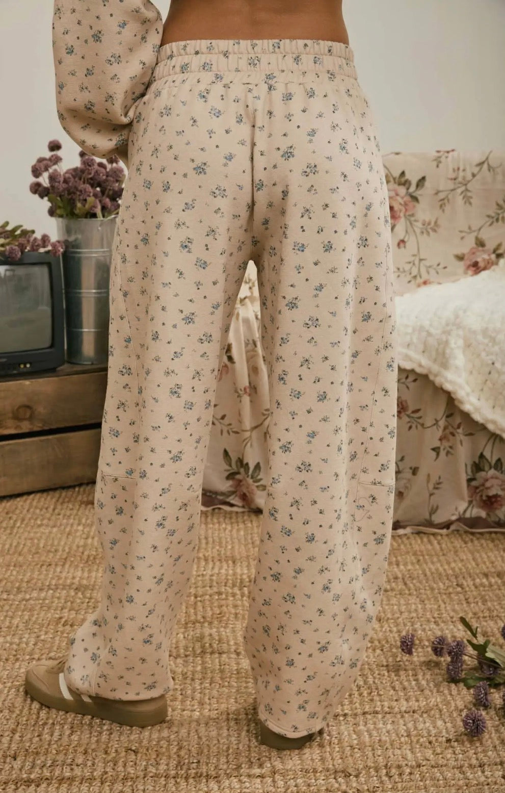 Beige Floral Sweatpants