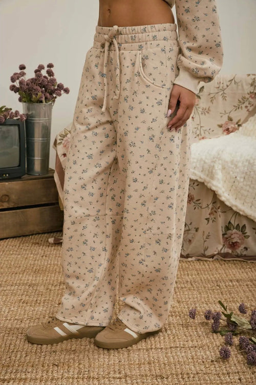 Beige Floral Sweatpants