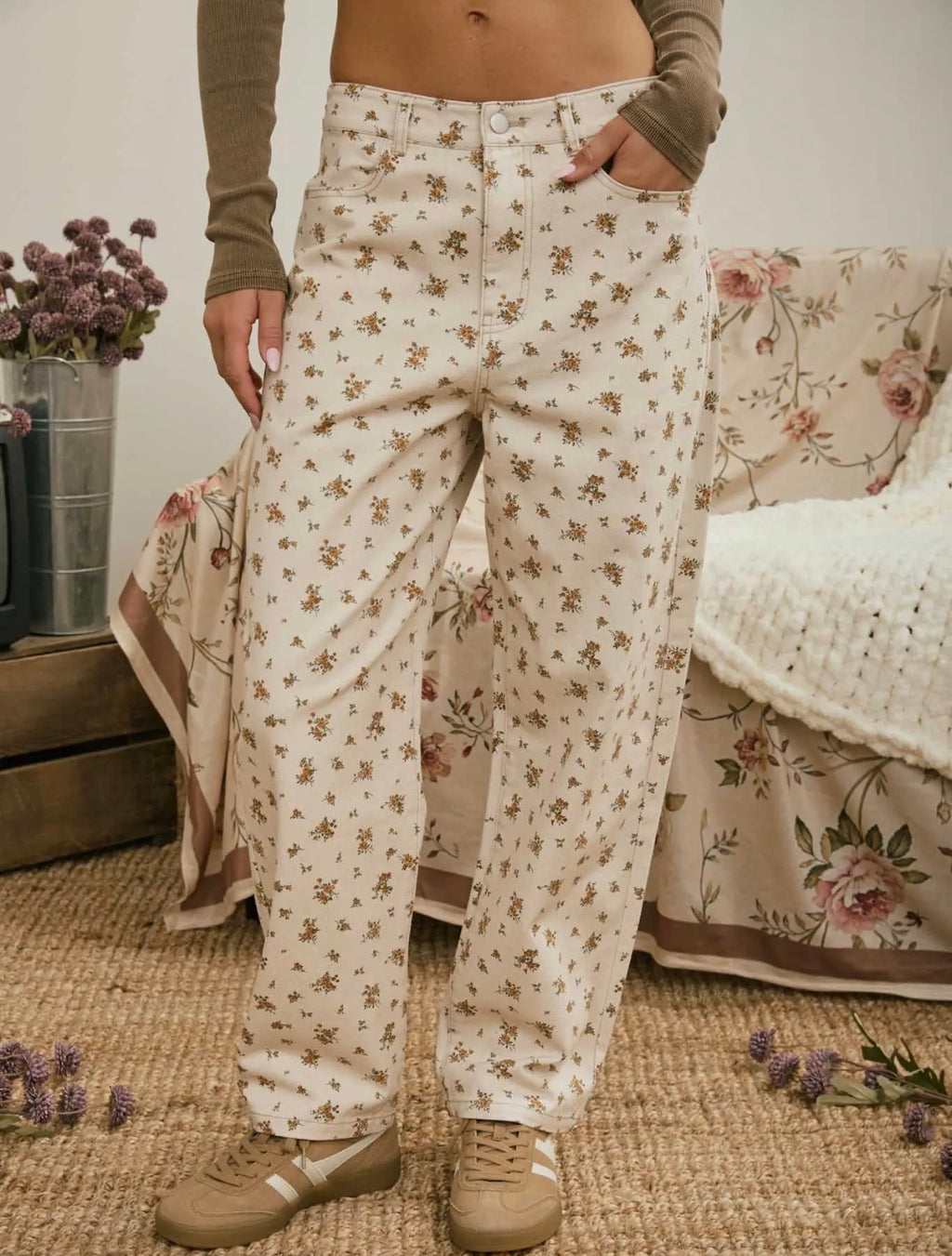 Floral Denim Pants