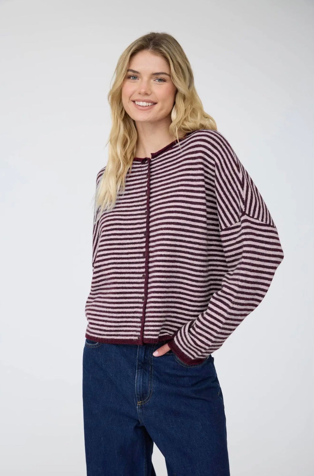 Burgundy Striped Cardigan