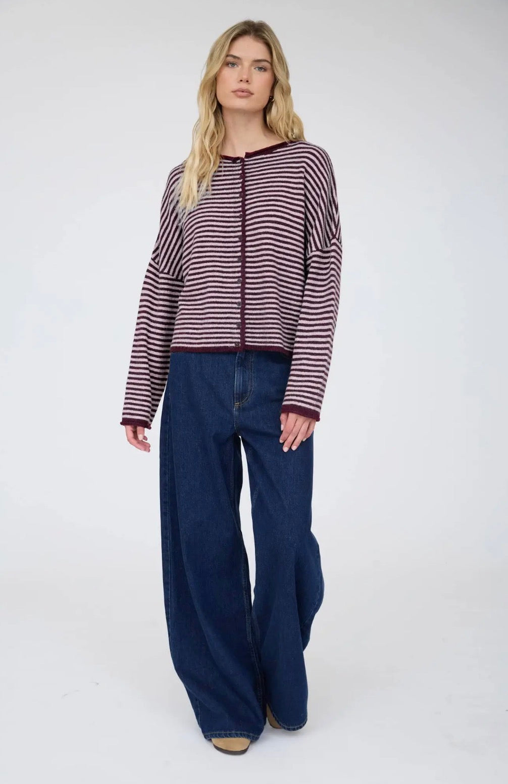 Burgundy Striped Cardigan