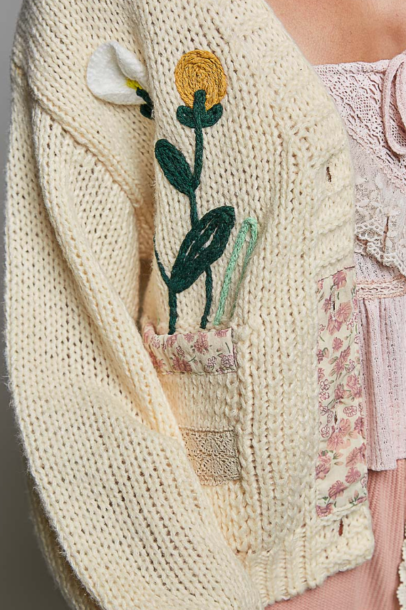 Cream Embroidered Cardigan