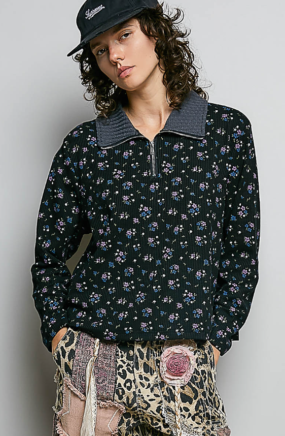 Floral Quarter Zip Top