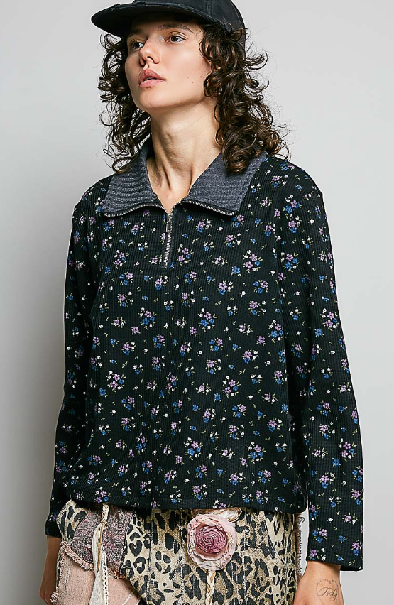 Floral Quarter Zip Top