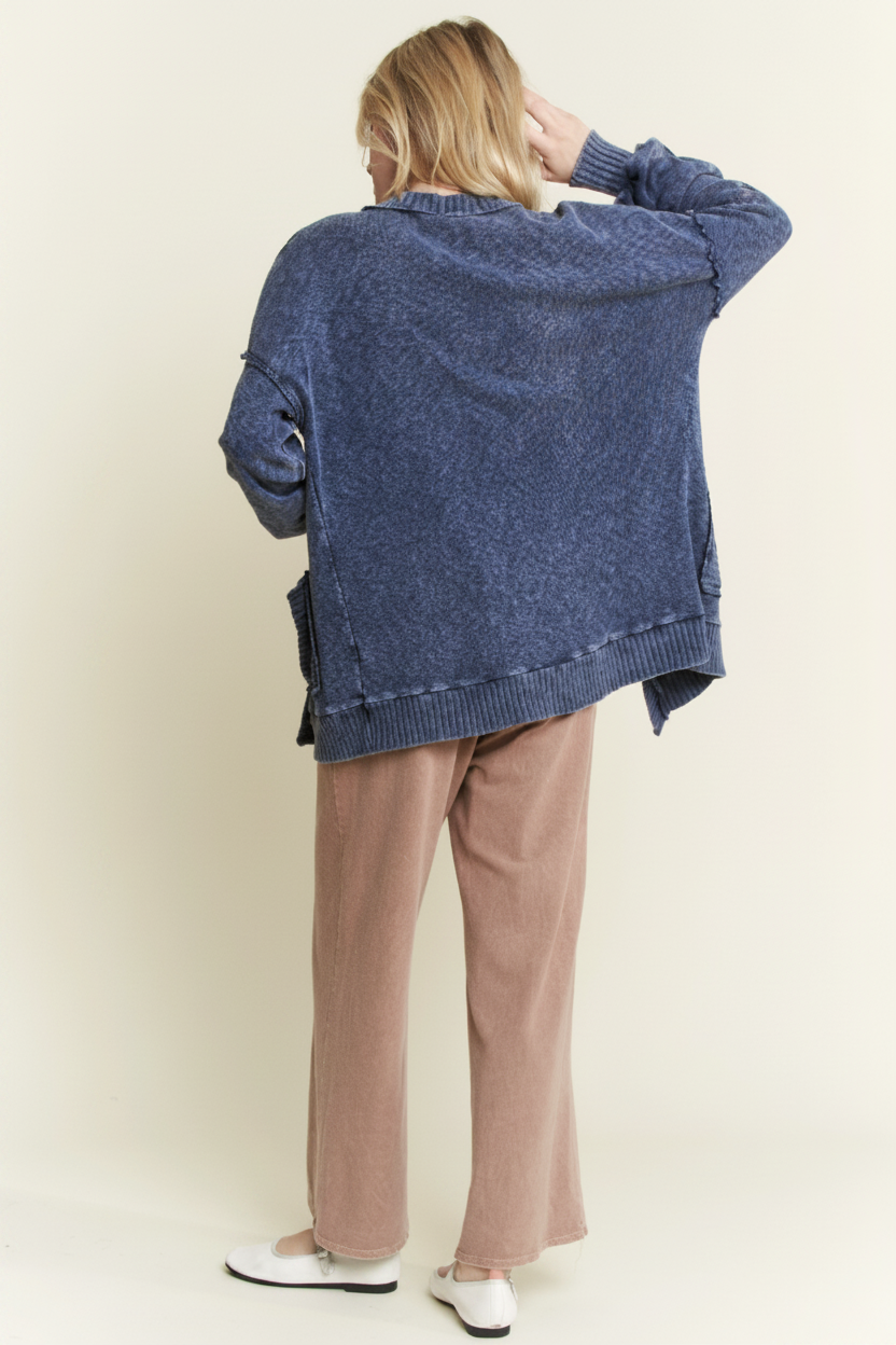 Navy Mineral Wash Pocket Cardigan