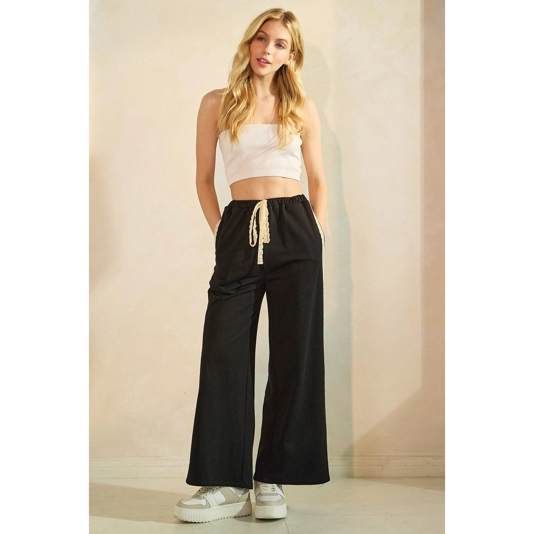 Black Lace Detail Sweatpants
