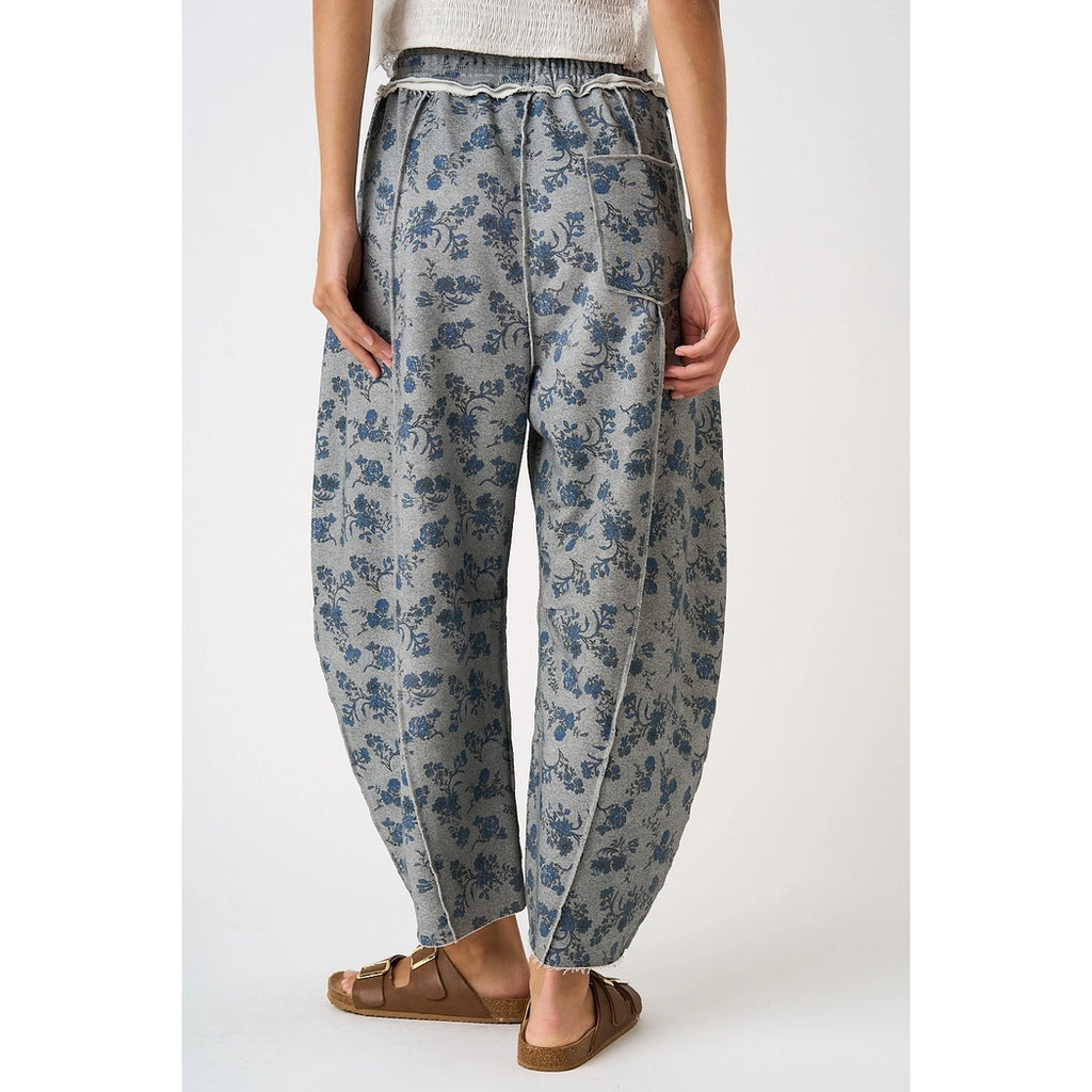 Blue Floral Print Barrel Pant