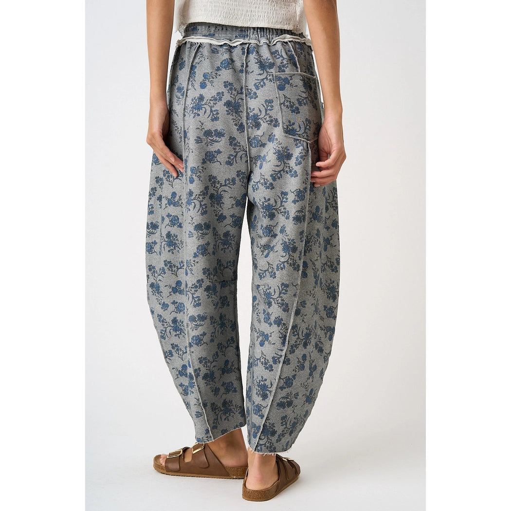 Blue Floral Print Barrel Pant